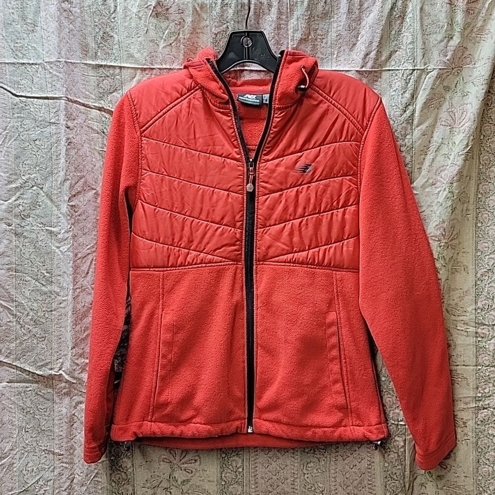 New Balance Womens L Full Zip Fleece Jacket Red puffer pockets soft shell size S